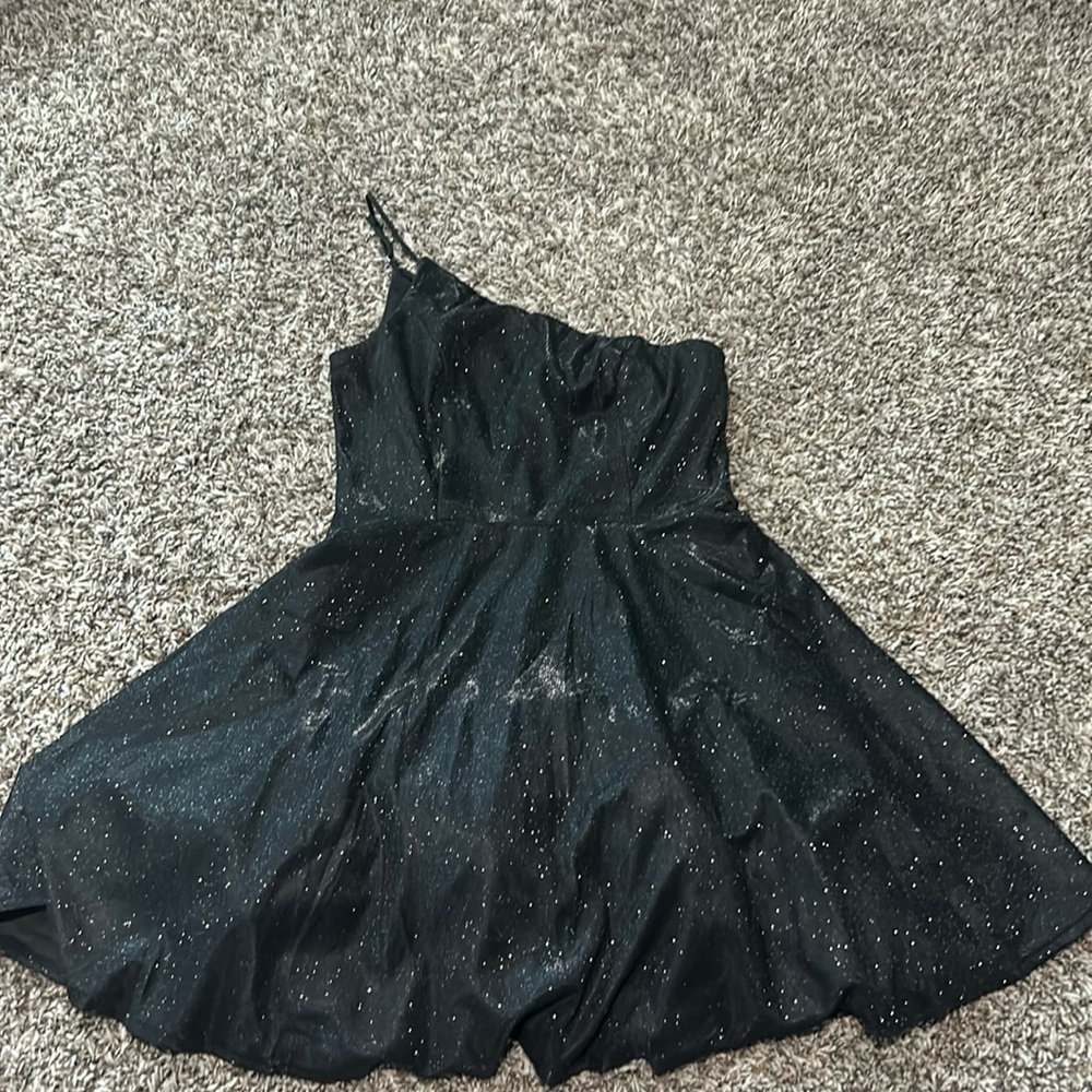 Prom/ dance dress. Sparkly black, size is small. 1 strap, and very flowy